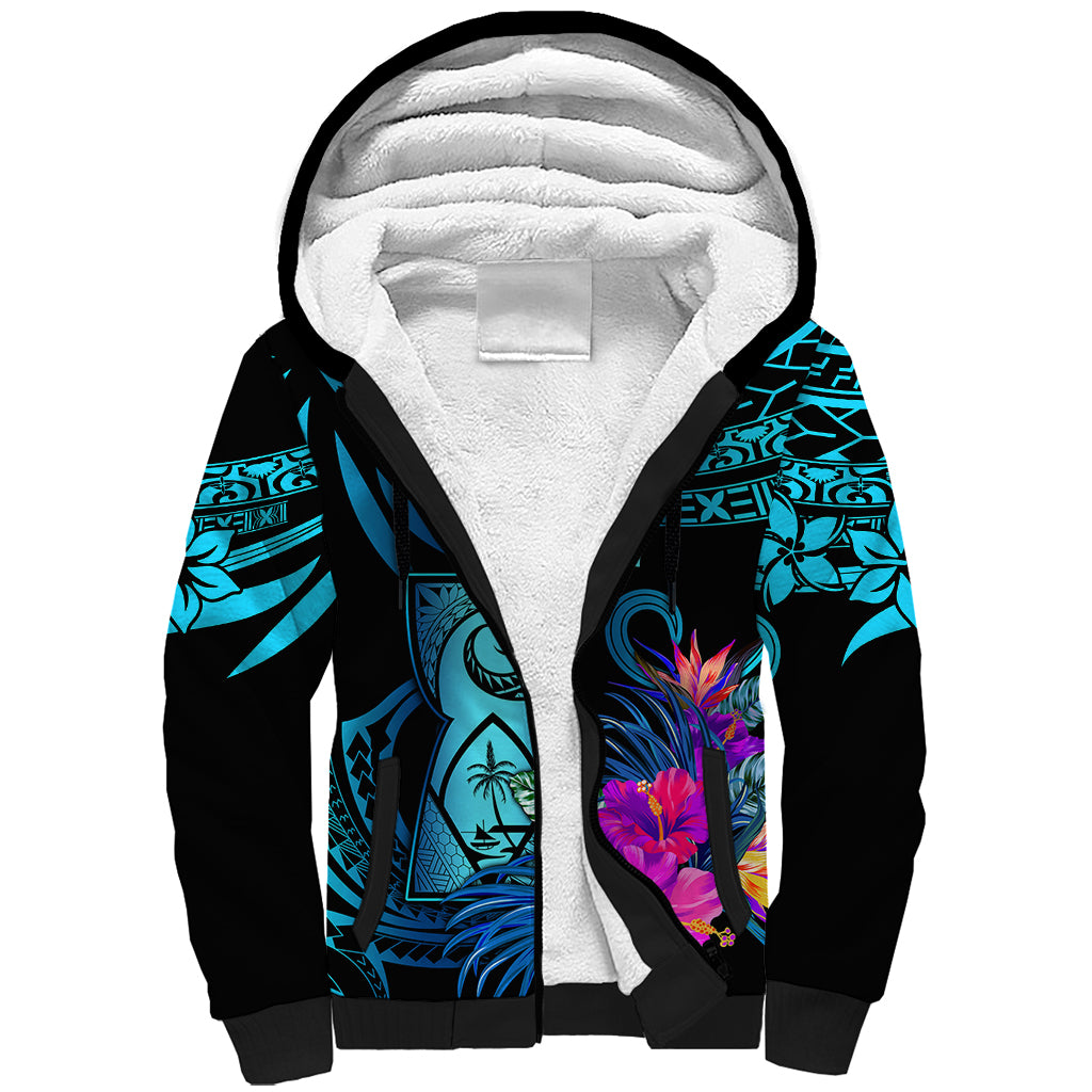 Custom Polynesian Guam Sherpa Hoodie With Latte Stone Happy Liberation Day LT9 Unisex Blue - Polynesian Pride