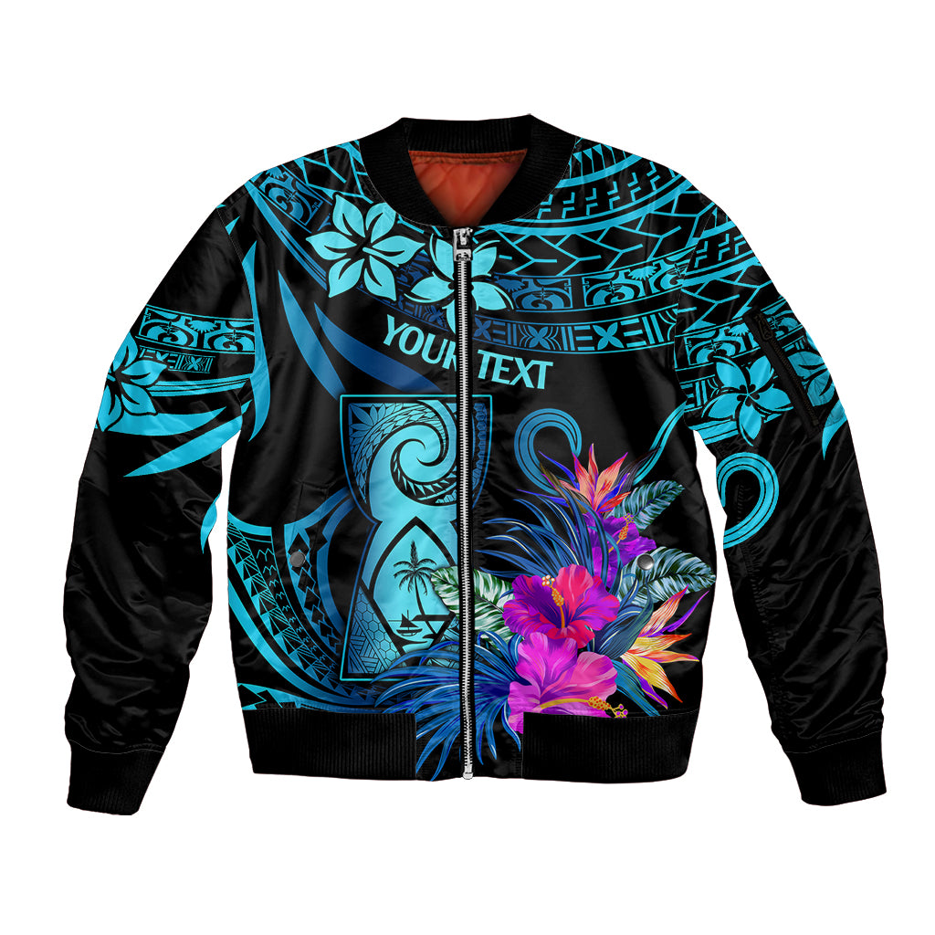 Custom Polynesian Guam Sleeve Zip Bomber Jacket With Latte Stone Happy Liberation Day LT9 Unisex Blue - Polynesian Pride