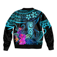 Custom Polynesian Guam Sleeve Zip Bomber Jacket With Latte Stone Happy Liberation Day LT9 - Polynesian Pride