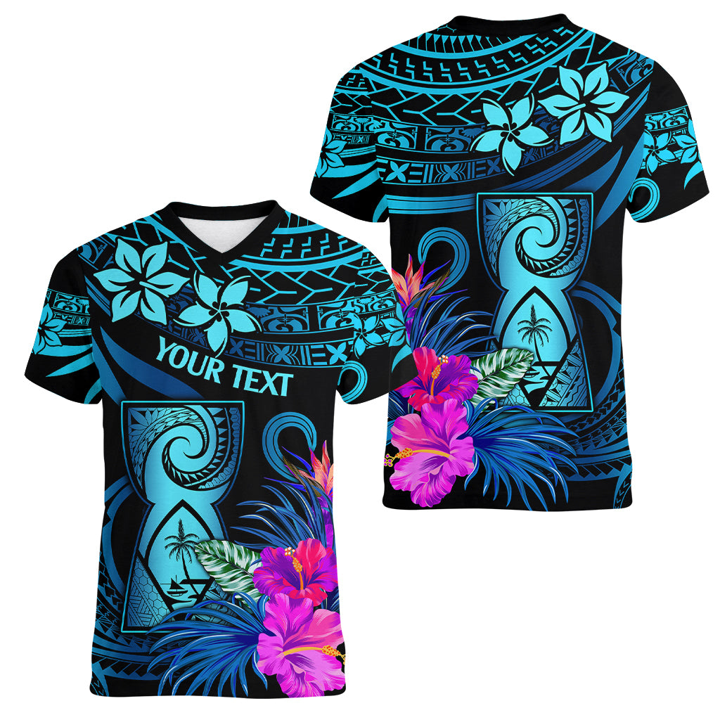 Custom Polynesian Guam Women V Neck T Shirt With Latte Stone Happy Liberation Day LT9 - Polynesian Pride