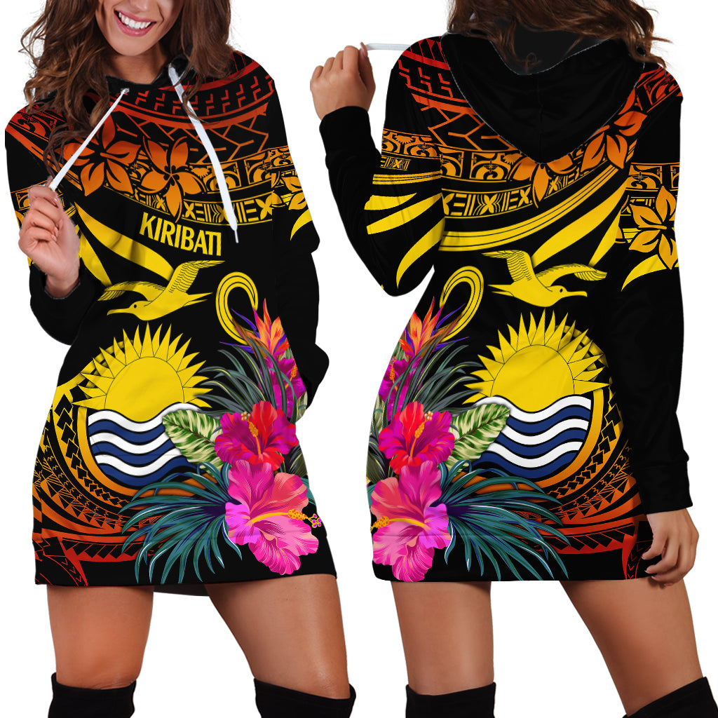 Polynesian Kiribati Independence Day Hoodie Dress Kiribati Emblem with Hibiscus Pacific Beauty LT9 - Polynesian Pride