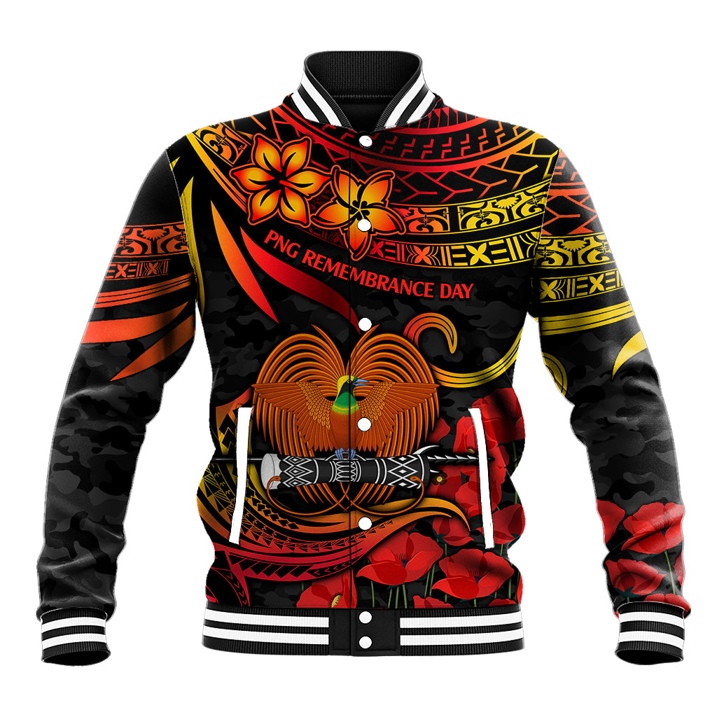 PNG Remembrance Day Baseball Jacket Polynesian Tribal and Poppy LT9 Unisex Red - Polynesian Pride