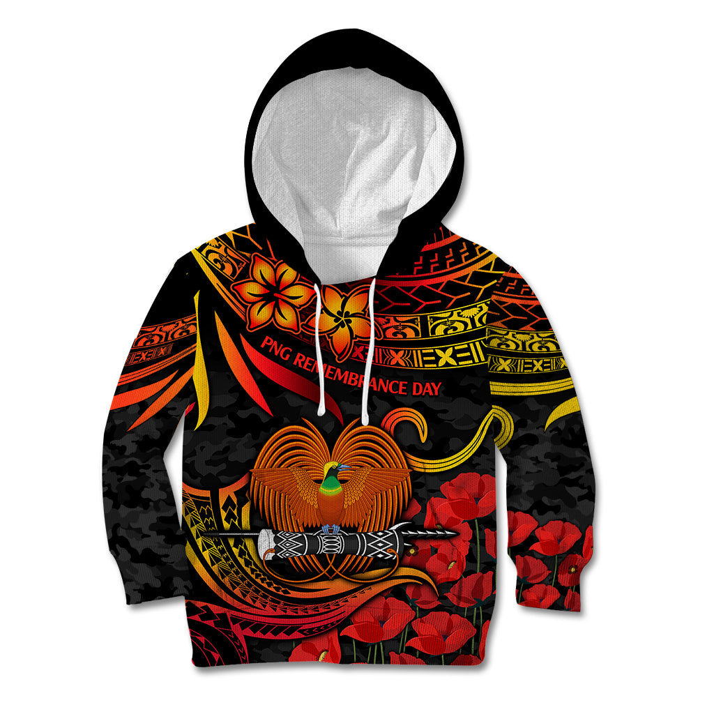 PNG Remembrance Day Kid Hoodie Polynesian Tribal and Poppy LT9 Hoodie Red - Polynesian Pride