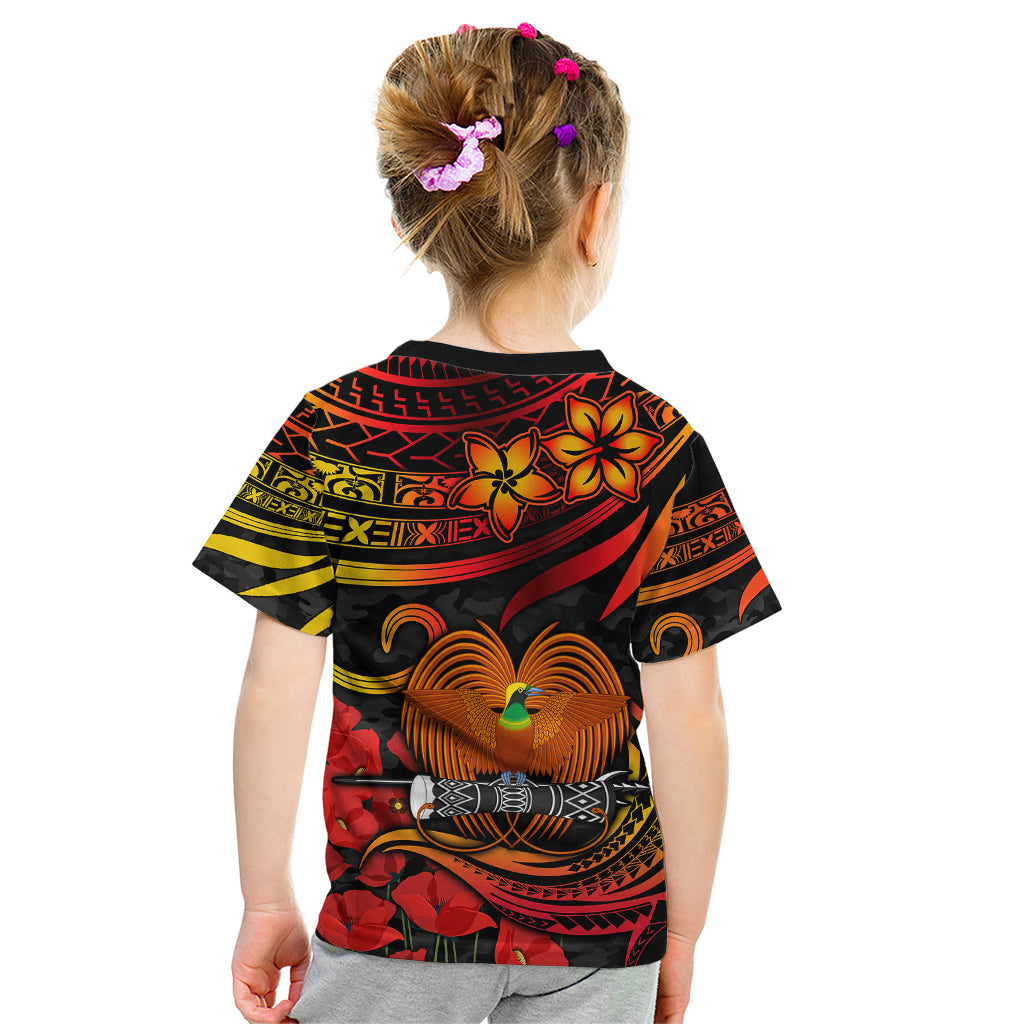 PNG Remembrance Day Kid T Shirt Polynesian Tribal and Poppy LT9 - Polynesian Pride