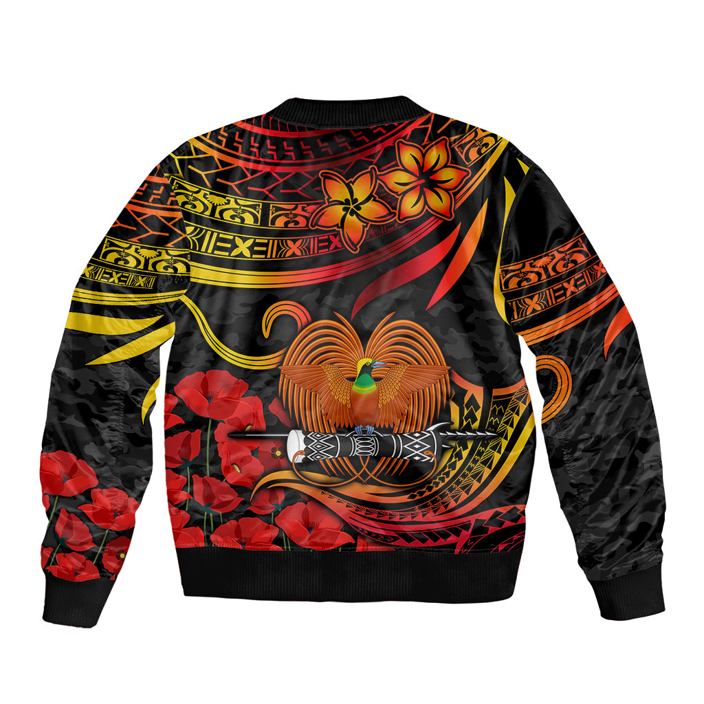 PNG Remembrance Day Sleeve Zip Bomber Jacket Polynesian Tribal and Poppy LT9 - Polynesian Pride