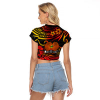 Custom PNG Remembrance Day Raglan Cropped T Shirt Polynesian Tribal and Poppy LT9 - Polynesian Pride