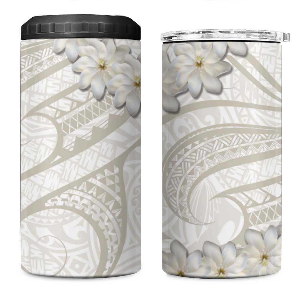 Tokelau Gardenia Thunbergia 4 in 1 Can Cooler Tumbler Black Polynesian Art Vibe