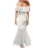 Tokelau Gardenia Thunbergia Family Matching Mermaid Dress and Hawaiian Shirt Black Polynesian Art Vibe