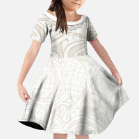 Tokelau Gardenia Thunbergia Family Matching Off Shoulder Maxi Dress and Hawaiian Shirt Black Polynesian Art Vibe