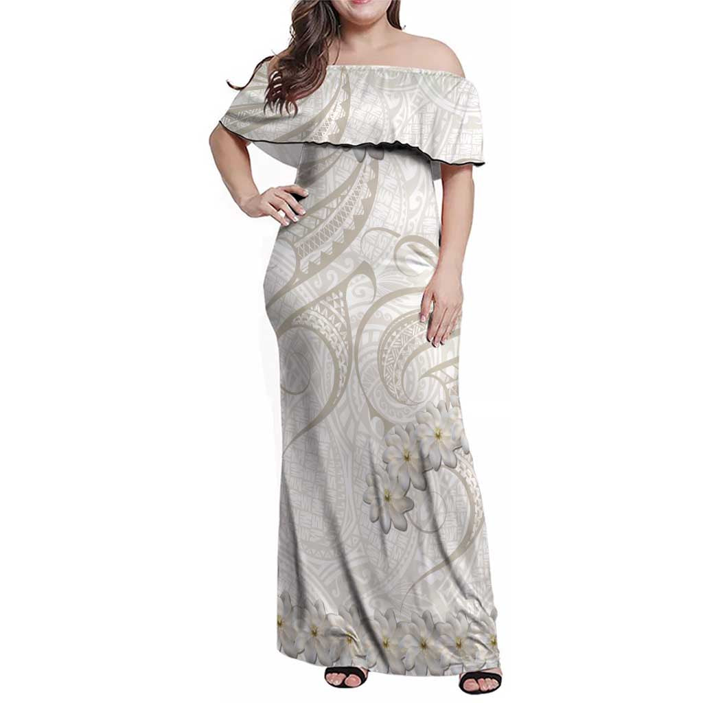 Tokelau Gardenia Thunbergia Family Matching Off Shoulder Maxi Dress and Hawaiian Shirt Black Polynesian Art Vibe