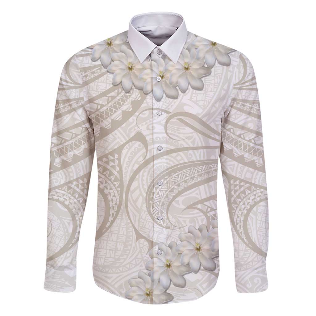 Tokelau Gardenia Thunbergia Family Matching Short Sleeve Bodycon Dress and Hawaiian Shirt Black Polynesian Art Vibe