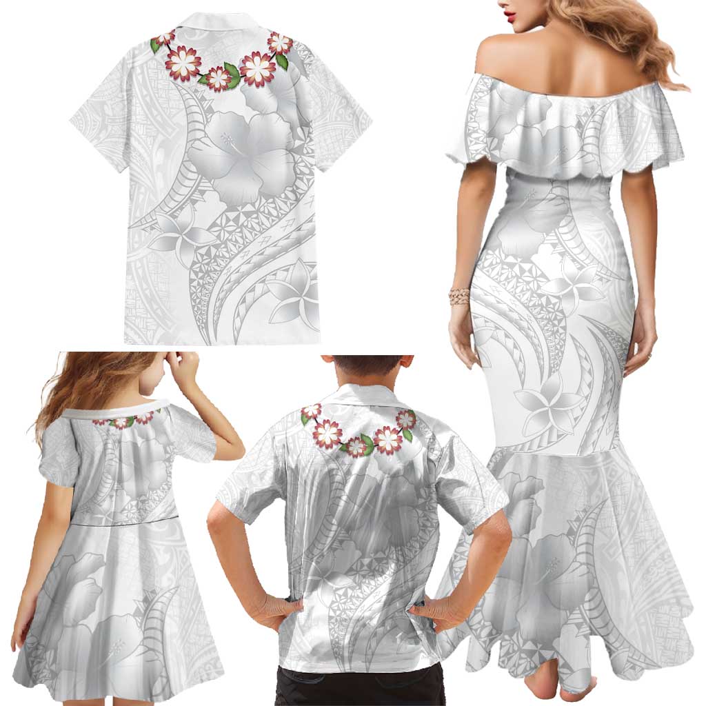 Manuia le Aso Sa o Tamaiti Tonga Family Matching Mermaid Dress and Hawaiian Shirt White Sunday Heilala Lei