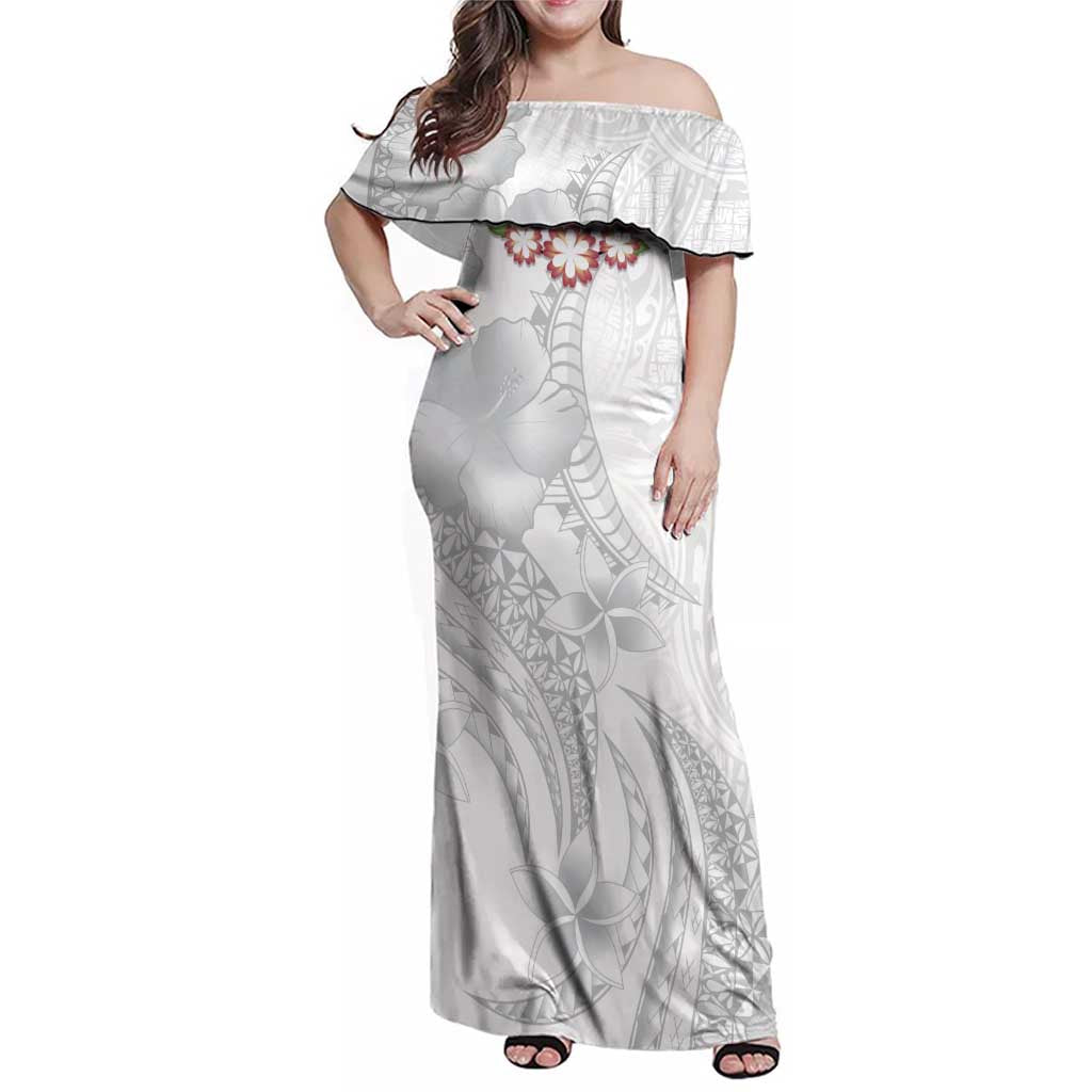 Manuia le Aso Sa o Tamaiti Tonga Family Matching Off Shoulder Maxi Dress and Hawaiian Shirt White Sunday Heilala Lei