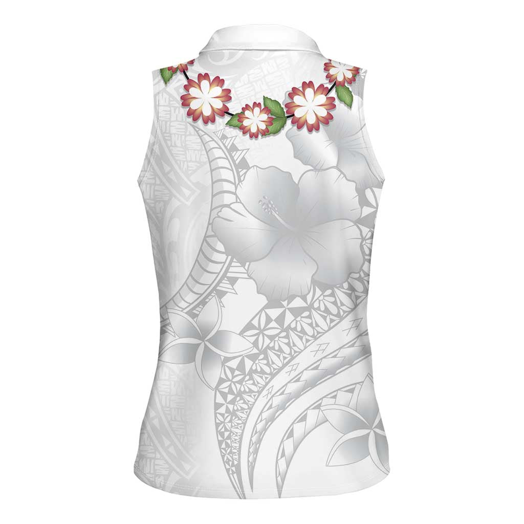 Manuia le Aso Sa o Tamaiti Tonga Women Sleeveless Polo Shirt White Sunday Heilala Lei