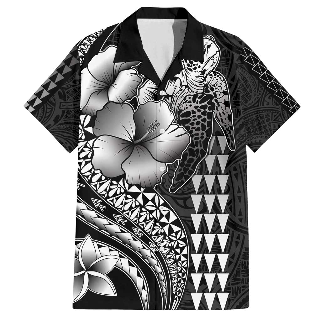 Hawaiian Sea Turtle Family Matching Tank Maxi Dress and Hawaiian Shirt Black Hibiscus Flowers and Kakau Pattern