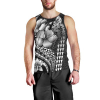 Hawaiian Sea Turtle Men Tank Top Black Hibiscus Flowers and Kakau Pattern