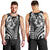 Hawaiian Sea Turtle Men Tank Top Black Hibiscus Flowers and Kakau Pattern