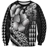 Hawaiian Sea Turtle Sweatshirt Black Hibiscus Flowers and Kakau Pattern