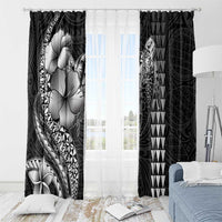 Hawaiian Sea Turtle Window Curtain Black Hibiscus Flowers and Kakau Pattern