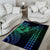 Hawaiian Sea Turtle Area Rug Blue Hibiscus Flowers and Kakau Pattern