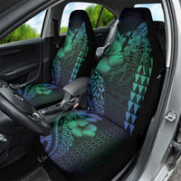 Hawaiian Sea Turtle Car Seat Cover Blue Hibiscus Flowers and Kakau Pattern