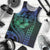 Hawaiian Sea Turtle Men Tank Top Blue Hibiscus Flowers and Kakau Pattern