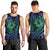 Hawaiian Sea Turtle Men Tank Top Blue Hibiscus Flowers and Kakau Pattern