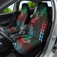 Hawaiian Sea Turtle Car Seat Cover Green Hibiscus Flowers and Kakau Pattern