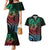 Hawaiian Sea Turtle Couples Matching Mermaid Dress and Hawaiian Shirt Green Hibiscus Flowers and Kakau Pattern