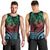 Hawaiian Sea Turtle Men Tank Top Green Hibiscus Flowers and Kakau Pattern