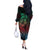 Hawaiian Sea Turtle Off The Shoulder Long Sleeve Dress Green Hibiscus Flowers and Kakau Pattern