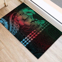 Hawaiian Sea Turtle Rubber Doormat Green Hibiscus Flowers and Kakau Pattern