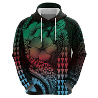 Hawaiian Sea Turtle Zip Hoodie Green Hibiscus Flowers and Kakau Pattern