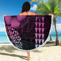 Hawaiian Sea Turtle Beach Blanket Pink Hibiscus Flowers and Kakau Pattern