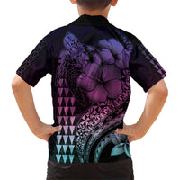 Hawaiian Sea Turtle Family Matching Short Sleeve Bodycon Dress and Hawaiian Shirt Pink Hibiscus Flowers and Kakau Pattern