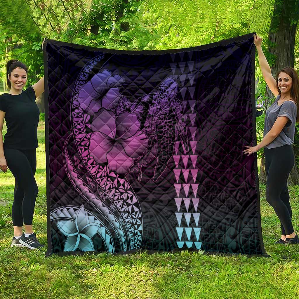 Hawaiian Sea Turtle Quilt Pink Hibiscus Flowers and Kakau Pattern