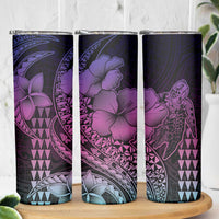 Hawaiian Sea Turtle Skinny Tumbler Pink Hibiscus Flowers and Kakau Pattern