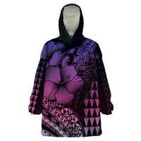 Hawaiian Sea Turtle Wearable Blanket Hoodie Pink Hibiscus Flowers and Kakau Pattern