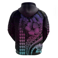 Hawaiian Sea Turtle Zip Hoodie Pink Hibiscus Flowers and Kakau Pattern