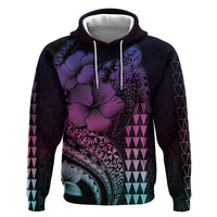 Hawaiian Sea Turtle Zip Hoodie Pink Hibiscus Flowers and Kakau Pattern