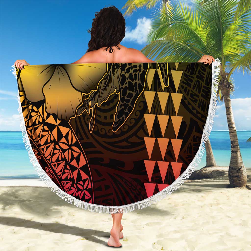 Hawaiian Sea Turtle Beach Blanket Reggae Hibiscus Flowers and Kakau Pattern