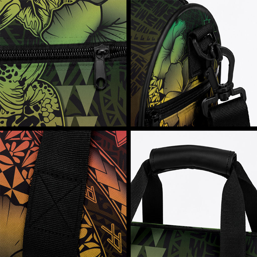Hawaiian Sea Turtle Duffle Bag Reggae Hibiscus Flowers and Kakau Pattern LT9 - Polynesian Pride