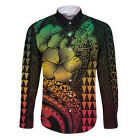 Hawaiian Sea Turtle Family Matching Long Sleeve Bodycon Dress and Hawaiian Shirt Reggae Hibiscus Flowers and Kakau Pattern