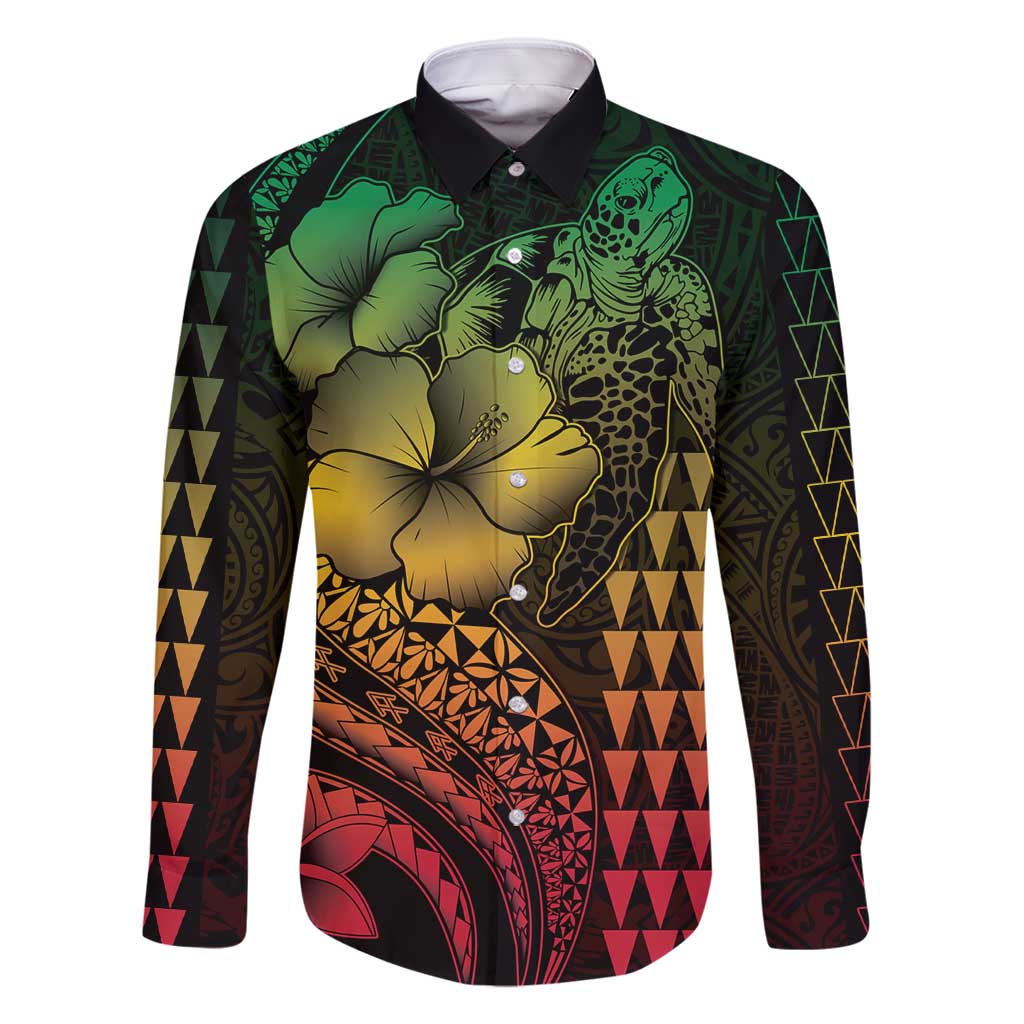 Hawaiian Sea Turtle Family Matching Mermaid Dress and Hawaiian Shirt Reggae Hibiscus Flowers and Kakau Pattern