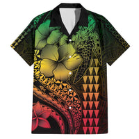 Hawaiian Sea Turtle Family Matching Short Sleeve Bodycon Dress and Hawaiian Shirt Reggae Hibiscus Flowers and Kakau Pattern