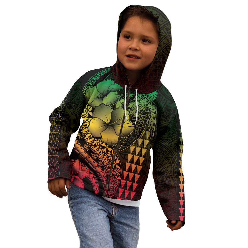 Hawaiian Sea Turtle Kid Hoodie Reggae Hibiscus Flowers and Kakau Pattern