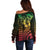 Hawaiian Sea Turtle Off Shoulder Sweater Reggae Hibiscus Flowers and Kakau Pattern