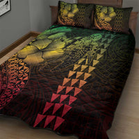 Hawaiian Sea Turtle Quilt Bed Set Reggae Hibiscus Flowers and Kakau Pattern