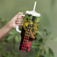 Hawaiian Sea Turtle Tumbler With Handle Reggae Hibiscus Flowers and Kakau Pattern