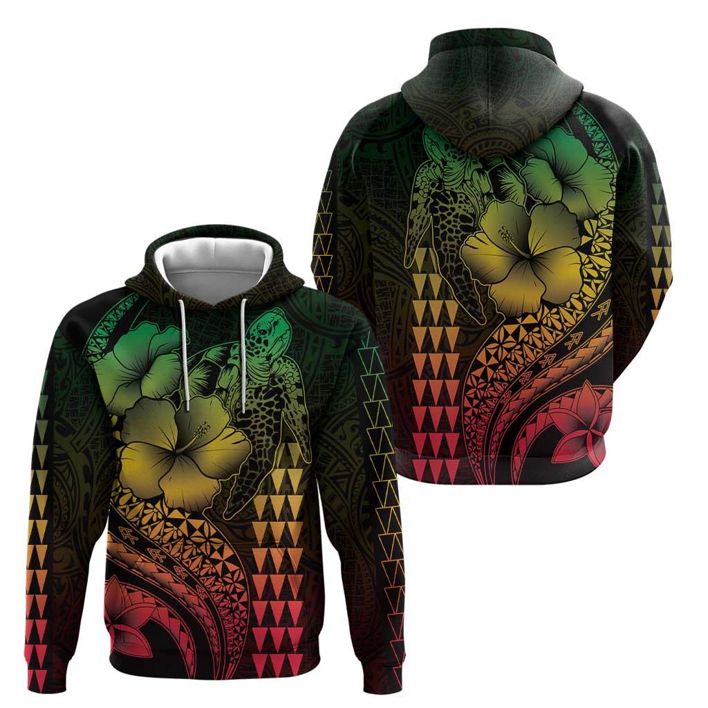 Hawaiian Sea Turtle Zip Hoodie Reggae Hibiscus Flowers and Kakau Pattern